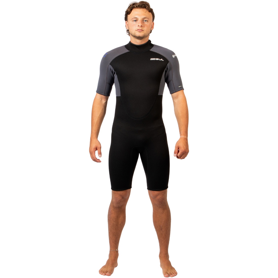 2026 Gul Mens Response Natur 3/2mm Back Zip Shorty Wetsuit RE3319-BKGY - Black / Grey